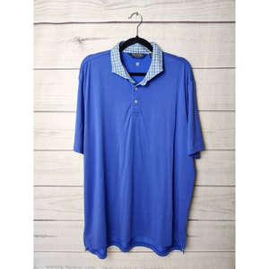 Ralph Lauren Golf Mens Polo Shirt Blue Short Sleeve Plaid Collar‎ Stretch XL